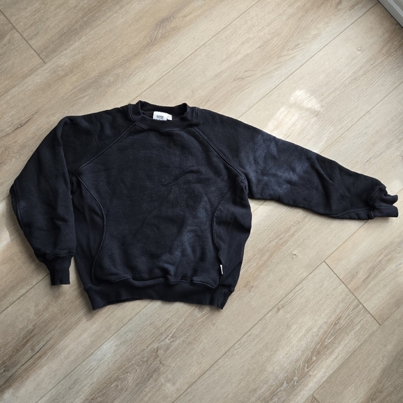 Good American Ribbed Crew Neck Women's Sweatshirt size 3 EUC Black Drop Shoulder - Picture 1 of 11